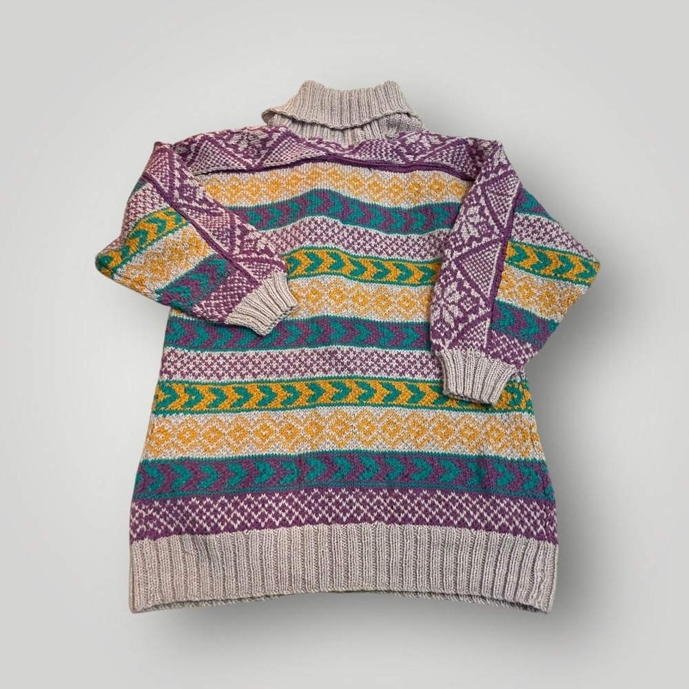 Vintage Geometric Button Cardigan Sweater Large Wool Statement Cozy Warm Unique - Picture 3 of 9